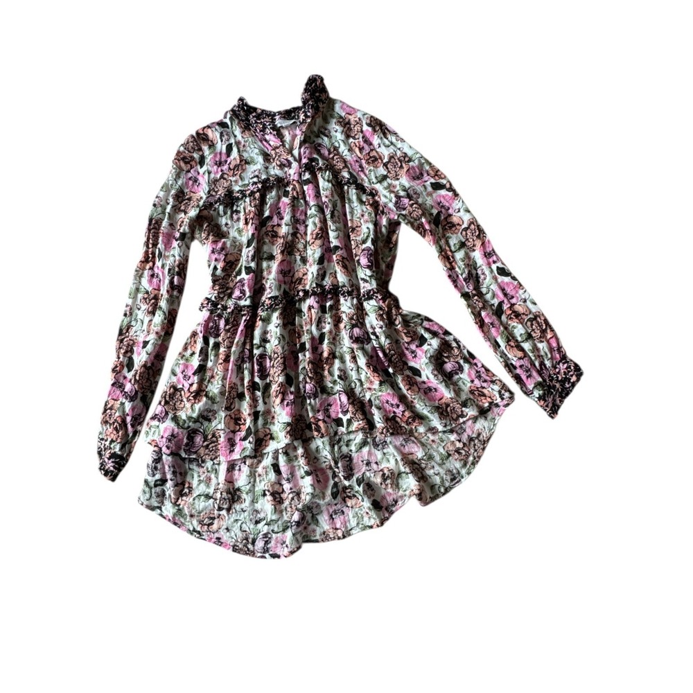 Jane & Delancey Anthro Floral Ruffle Tiered Tunic Blouse Boho Cottagecore Size M